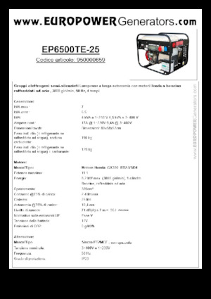 गैसोलीन पावर जनरेटर Europower EP6500TE-25 (S)