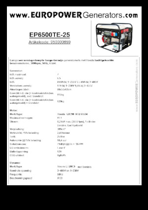 गैसोलीन पावर जनरेटर Europower EP6500TE-25 (S)