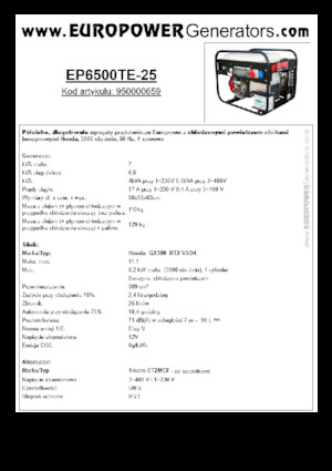 गैसोलीन पावर जनरेटर Europower EP6500TE-25 (S)