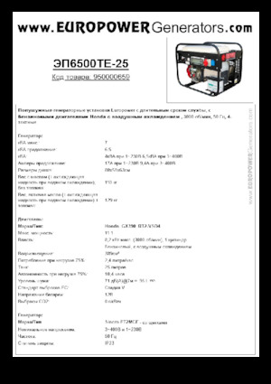 गैसोलीन पावर जनरेटर Europower EP6500TE-25 (S)