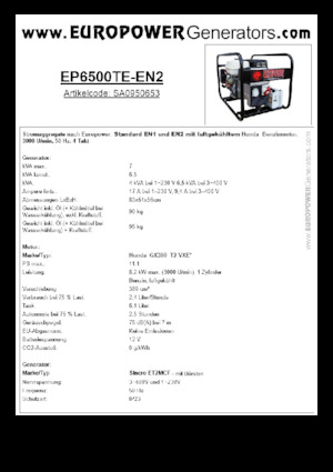 गैसोलीन पावर जनरेटर Europower EP6500TE-EN2 (S)