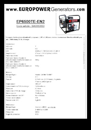 गैसोलीन पावर जनरेटर Europower EP6500TE-EN2 (S)