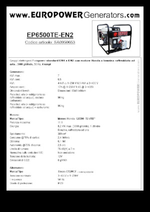 गैसोलीन पावर जनरेटर Europower EP6500TE-EN2 (S)
