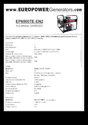 गैसोलीन पावर जनरेटर Europower EP6500TE-EN2 (S)