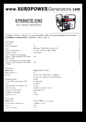 गैसोलीन पावर जनरेटर Europower EP6500TE-EN2 (S)