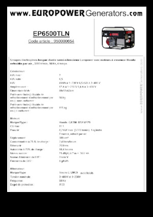 गैसोलीन पावर जनरेटर Europower EP6500TLN (S)