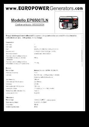 गैसोलीन पावर जनरेटर Europower EP6500TLN (S)