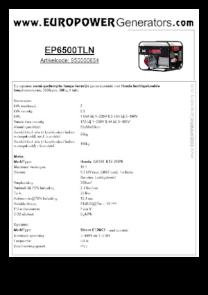 गैसोलीन पावर जनरेटर Europower EP6500TLN (S)