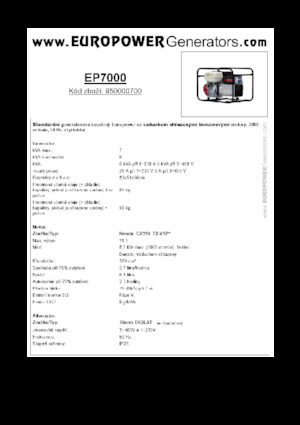 गैसोलीन पावर जनरेटर Europower EP7000 (S)