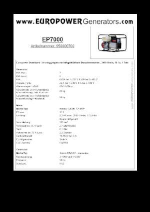 गैसोलीन पावर जनरेटर Europower EP7000 (S)