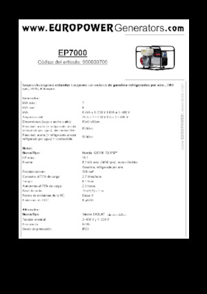 गैसोलीन पावर जनरेटर Europower EP7000 (S)