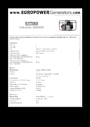 गैसोलीन पावर जनरेटर Europower EP7000 (S)