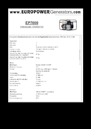 गैसोलीन पावर जनरेटर Europower EP7000 (S)