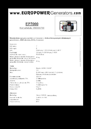गैसोलीन पावर जनरेटर Europower EP7000 (S)