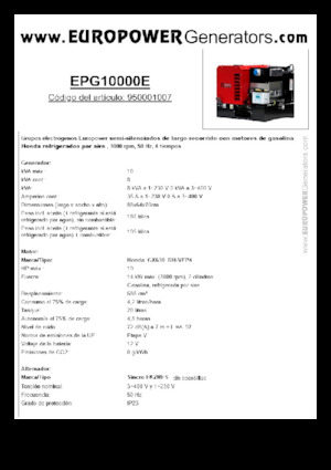 गैसोलीन पावर जनरेटर Europower EPG10000E (S)
