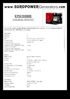गैसोलीन पावर जनरेटर Europower EPG10000E (S)