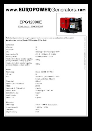 गैसोलीन पावर जनरेटर Europower EPG12000E (S)