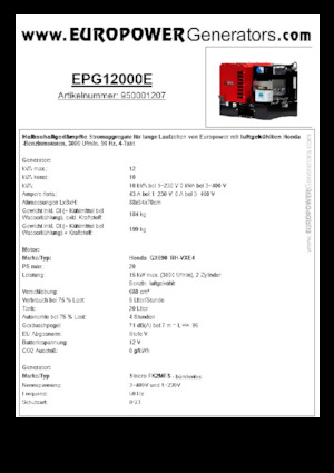 गैसोलीन पावर जनरेटर Europower EPG12000E (S)
