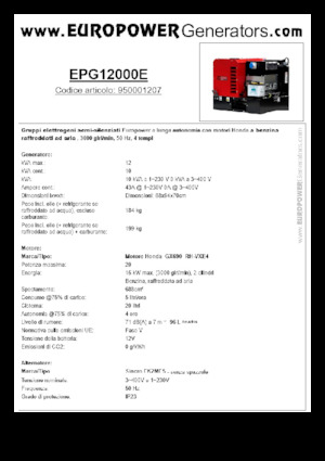 गैसोलीन पावर जनरेटर Europower EPG12000E (S)