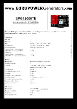 गैसोलीन पावर जनरेटर Europower EPG12000TE (S)