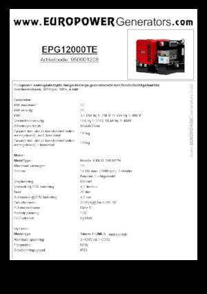 गैसोलीन पावर जनरेटर Europower EPG12000TE (S)