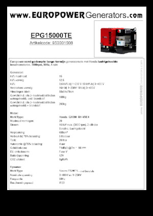 गैसोलीन पावर जनरेटर Europower EPG15000TE (S)