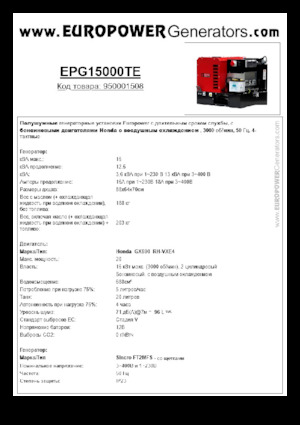 गैसोलीन पावर जनरेटर Europower EPG15000TE (S)