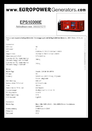 गैसोलीन पावर जनरेटर Europower EPS10000E (MA)