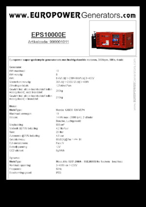 गैसोलीन पावर जनरेटर Europower EPS10000E (MA)