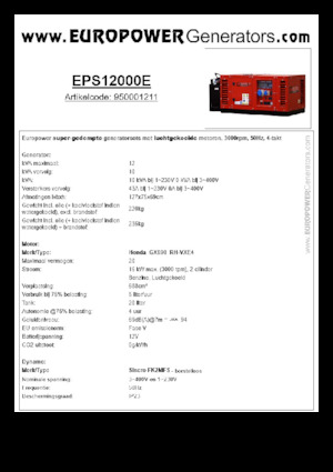 गैसोलीन पावर जनरेटर Europower EPS12000E (S)