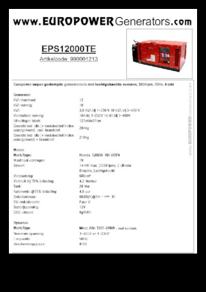 गैसोलीन पावर जनरेटर Europower EPS12000TE (MA)