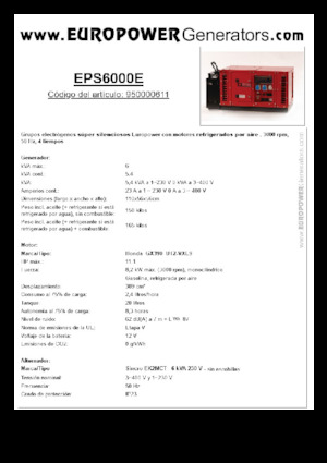 गैसोलीन पावर जनरेटर Europower EPS6000E (S)