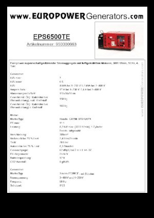 गैसोलीन पावर जनरेटर Europower EPS6500TE (S)
