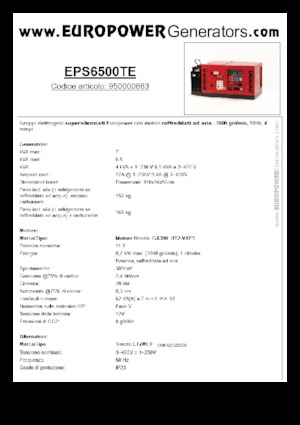 गैसोलीन पावर जनरेटर Europower EPS6500TE (S)