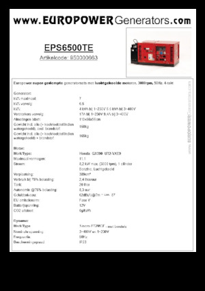 गैसोलीन पावर जनरेटर Europower EPS6500TE (S)
