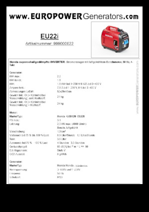 गैसोलीन पावर जनरेटर Europower EU22i