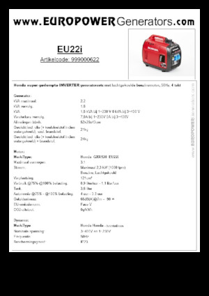 गैसोलीन पावर जनरेटर Europower EU22i
