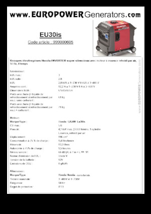 गैसोलीन पावर जनरेटर Europower EU30is