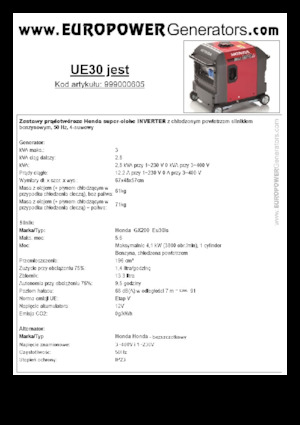 गैसोलीन पावर जनरेटर Europower EU30is