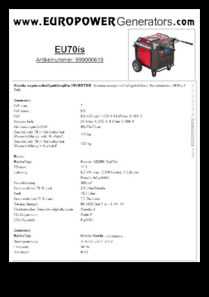 गैसोलीन पावर जनरेटर Europower EU70is