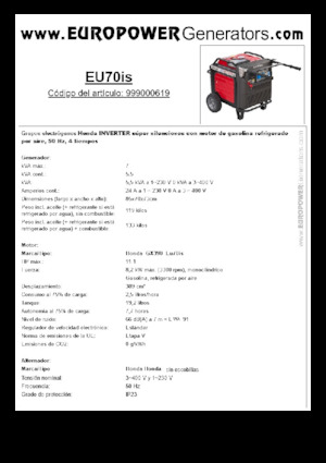 गैसोलीन पावर जनरेटर Europower EU70is