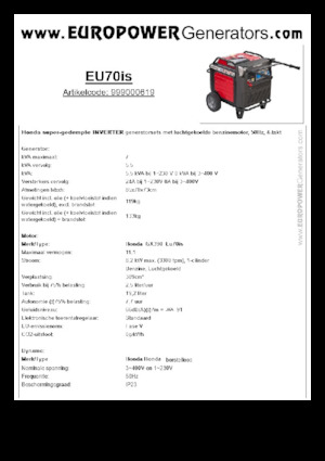गैसोलीन पावर जनरेटर Europower EU70is