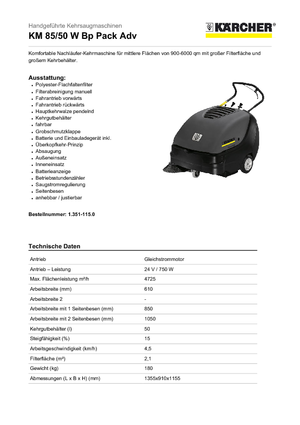 हैंड-कंट्रोल्ड स्वीपर Kärcher KM 85/50 W Bp Pack Adv Professional