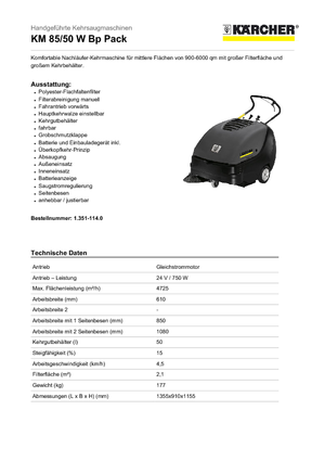 हैंड-कंट्रोल्ड स्वीपर Kärcher KM 85/50 W Bp Pack Professional