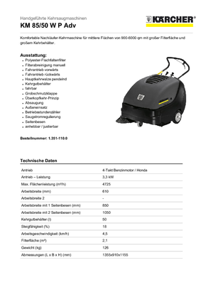 हैंड-कंट्रोल्ड स्वीपर Kärcher KM 85/50 W P Adv Professional
