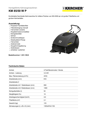 हैंड-कंट्रोल्ड स्वीपर Kärcher KM 85/50 W P Professional