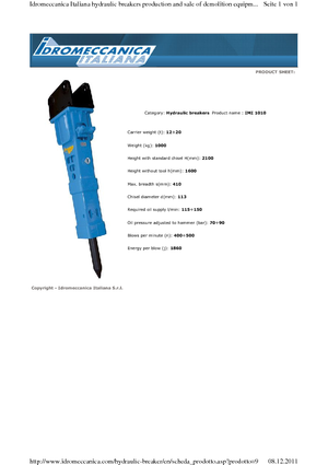 हाइड्रोलिक ब्रेकर Idromeccanica IMI 1010