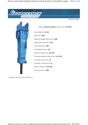हाइड्रोलिक ब्रेकर Idromeccanica IMI 160 R