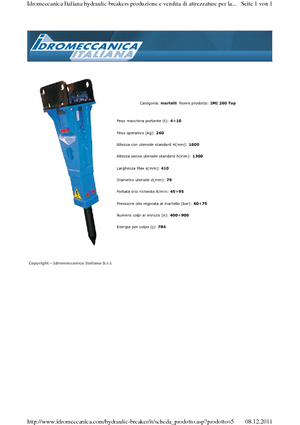 हाइड्रोलिक ब्रेकर Idromeccanica IMI 260 Top