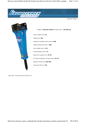 हाइड्रोलिक ब्रेकर Idromeccanica IMI 260 Top